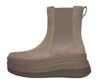 Stiefeletten FitFlop F-Mode Stack Suede Chelsea Boots Damen Taupe