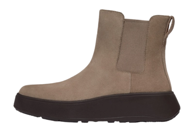 Boots FitFlop F-Mode Suede Flatform Chelsea Boots Damen Taupe