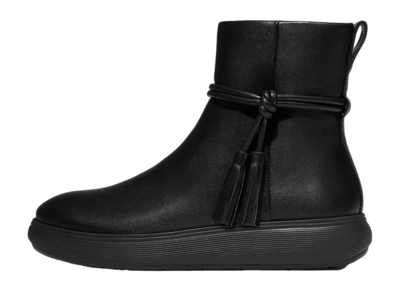 Boots FitFlop Women IQ-Comff Tassel Leather Short Boots All Black
