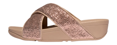 Sandales FitFlop Femme Lulu Crinkled-Shimmer Cross Slides Metallic Classic Beige