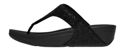 Slipper FitFlop Lulu Crinkled-Shimmer Toe-Post Sandals Damen Metallic Black