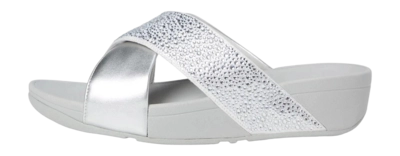 FitFlop Women Lulu Crystal-Mix Metallic Cross Slides Silver