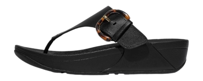 Sandalen FitFlop Lulu Resin-Buckle Leather Toe-Post Sandals Damen All Black