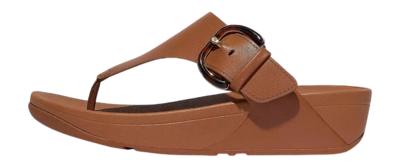 Flip Flops FitFlop Women Lulu Resin-Buckle Leather Toe-Post Sandals Deep Tan