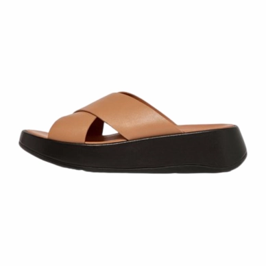 FitFlop Women F-Mode Leather Sole Flatform Toe-Post Latte Tan