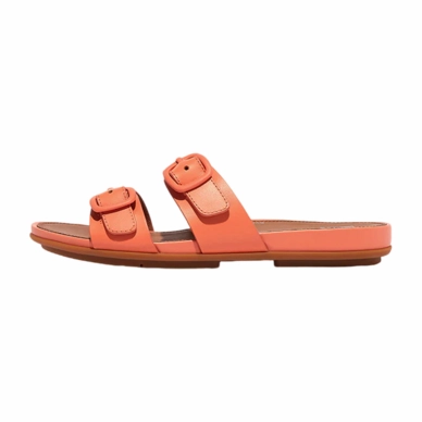 FitFlop Women Gracie Buckle Two-Bar Leather Slides Sunshine Coral