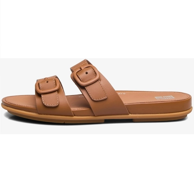 FitFlop Women Gracie Buckle Two-Bar Leather Slides Light Tan