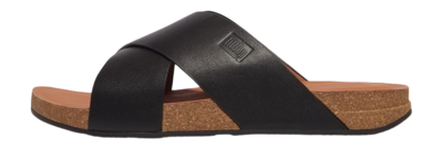 FitFlop Men iQushion Leather Cross Slides Black