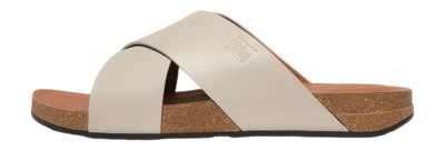 FitFlop Men iQushion Leather Cross Slides Clay Grey