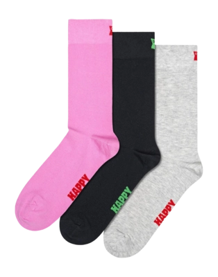 Happy Socks Solids Grey Pink Black 3-Pack