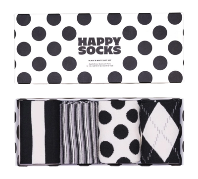 Happy Socks Unisex Black And Whites Gift Set White 4-Pack