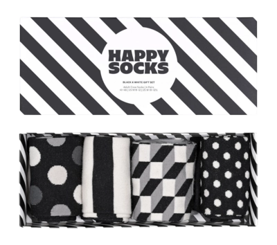 Happy Socks Unisex Classic Black & Whites Gift Set Black 4-Pack