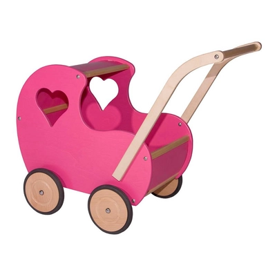 Poppenwagen Van Dijk Toys Hout Open Hart Roze