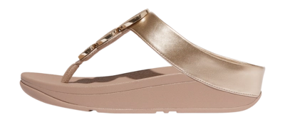 FitFlop Women Halo Bead-Circle Metallic Toe-Post Sandals Metallic Latte Beige