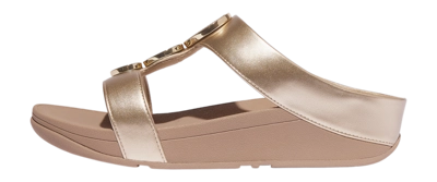 FitFlop Women Halo Bead-Circle Metallic H-Bar Slides Metallic Latte Beige