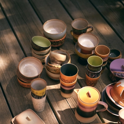 HKliving 70's Ceramics Lungo Mok 0,24 L - Set van 2 - Coral | fonQ.nl