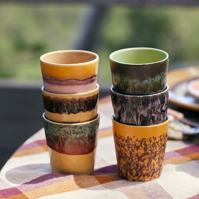 HKliving 70's Ceramics Mokken 0,23 L - Set van 6 - Valley | fonQ.nl