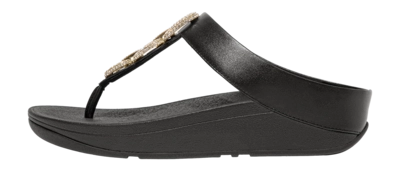 FitFlop Women Fino Crystal-Chain Leather Toe-Post Sandals Black 25