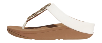 FitFlop Women Fino Crystal-Chain Leather Toe-Post Sandals Urban White