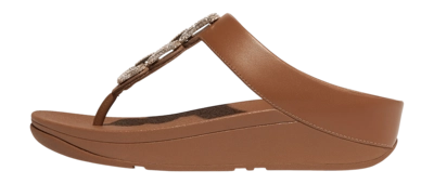 FitFlop Women Fino Crystal-Chain Leather Toe-Post Sandals Deep Tan