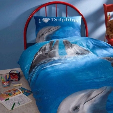 Dekbedovertrek DayDream I Love Dolphins Blauw Katoen