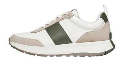 Baskets FitFlop Men F-Mode Flow Sneaker Leather White/Safari Green