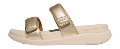 Tongs FitFlop Femme F-Mode Go Adjustable Flatform Two-Bar Slides Platino