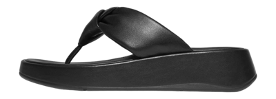 Slipper FitFlop F-Mode Knot Soft-Leather Flatform Toe-Post Sandals Damen All Black
