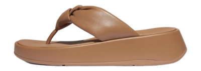 Slipper FitFlop F-Mode Knot Soft-Leather Flatform Toe-Post Sandals Damen Classic Tan