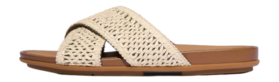 FitFlop Women Gracie Woven Cross Slides Deep Tan/Ivory
