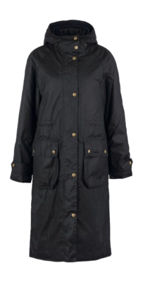 Jas Barbour Women Long Cannich Wax Jacket Black Black Sage Tartan