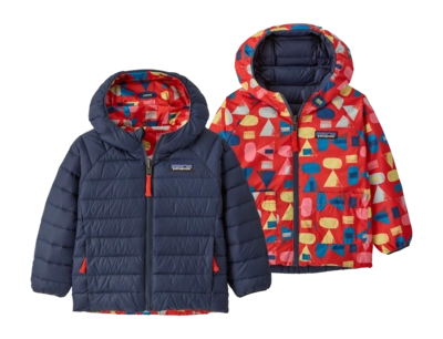Jas Patagonia Baby Reversible Down Sweater Hoody Forest Being: Sizzle Red