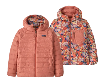 Jas Patagonia Kids Reversible Down Sweater Hoody River River: Potters Red