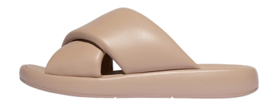 FitFlop Women iQushion D-Luxe Padded Leather Cross Slides Classic Beige