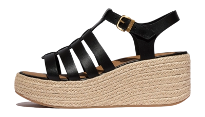 FitFlop Damen Platfforms Espadrille Leather Fisherman Wedge Sandals Black