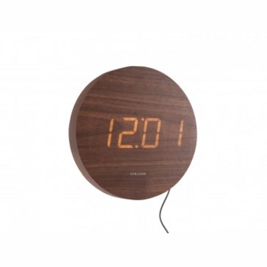 Klok Karlsson Round Wood Veneer Dark Wood White LED 20 cm