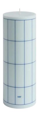 Kaars HAY Column Candle Large Light Blue With Blue Grid Check