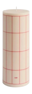 Kaars HAY Column Candle Large Off-White With Red Grid Check