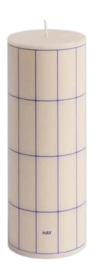 Kaars HAY Column Candle Medium Off-White With Blue Grid Check