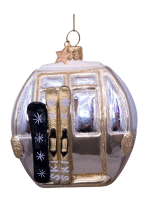 Kerstbal Vondels Ornament Glass Beige Ski Gondela 8 cm