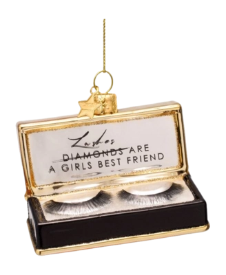 Kerstbal Vondels Ornament Glass Black Fake Lashes 7 cm