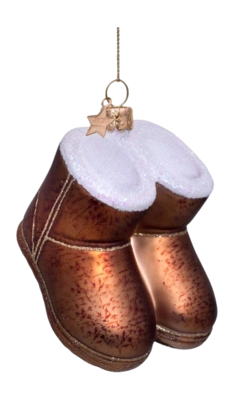 Kerstbal Vondels Ornament Glass Brown Suede Boots 7 cm