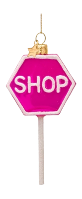 Kerstbal Vondels Ornament Glass Fuchsia Shop Sign 11 cm