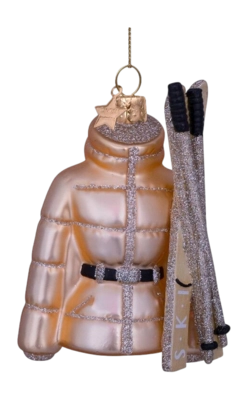Kerstbal Vondels Ornament Glass Gold Ski Jacket 10,5 cm