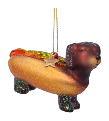 Kerstbal Vondels Ornament Glass Hotdog Dachshund 6 cm