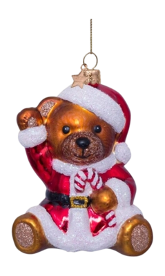 Kerstbal Vondels Ornament Glass Multi Bear W/Christmas Dress 9,5 cm