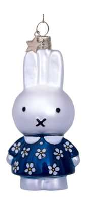 Kerstbal Vondels Ornament Glass Nijntje/Miffy Blue Flower Dress 11 cm