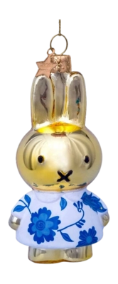 Kerstbal Vondels Ornament Glass Nijntje/Miffy Delft Blue Dress 11 cm