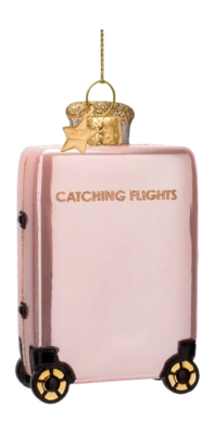 Kerstbal Vondels Ornament Glass Opal Pink Catching Flight Suitcase 10 cm