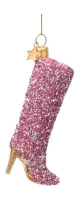 Kerstbal Vondels Ornament Glass Opal Pink Diamond Boot 10,5 cm